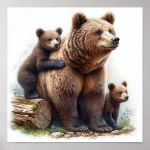 Braunbär mit zwei Jungen Poster