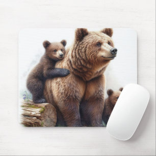 Braunbär mit zwei Jungen rustikale Wildtiere Mousepad