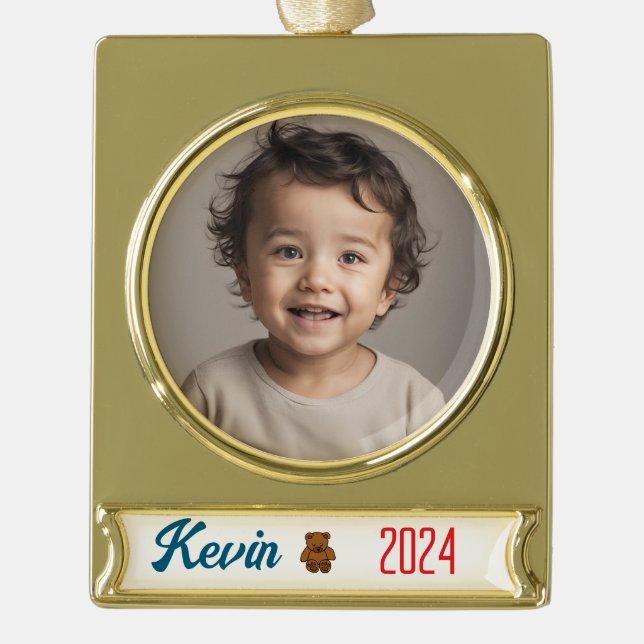 Braunbär - personalisiert Banner-Ornament gold (Vorderseite)