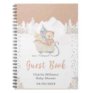 Braunbär-Schlitten-Baby-Shower-Gästebuch Winter Notizblock