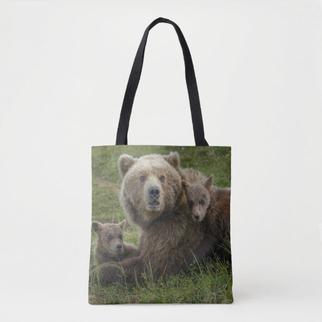 Braunbären-Knochen-Kutschenwagen mit ihrer Mutter Tasche (Vorderseite)