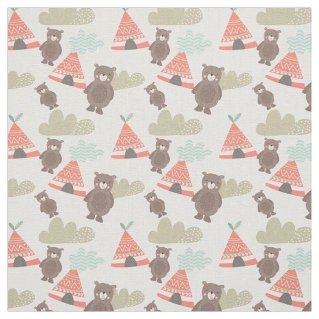 Braunbären und Teepees Stoff (Muster)