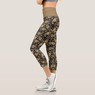 Braunbeige Paisley Pattern Hochgebirgskette Capri Leggings