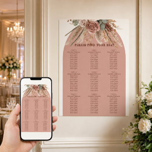Braunbeige Pampasgras Hochzeit Sitzordnung Poster