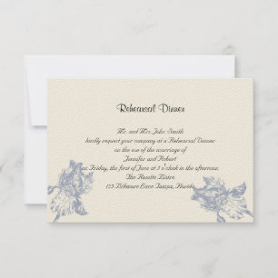 Braunbeige und Blaue Iris Elegante Hochzeitsprobe Einladung
