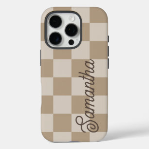 Braunbeiger Karo Schriftname iPhone 16 Pro Hülle