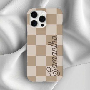 Braunbeiger Karo Schriftname iPhone 16 Pro Max Hülle