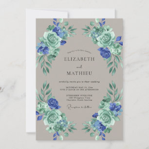Braunblaue Blätterhochzeit Einladung