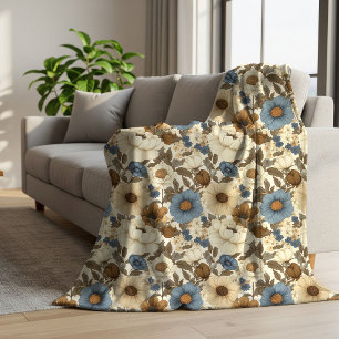 Braunblaue Blumen-Boheme-Puderblaue Cozy Blank Sherpadecke