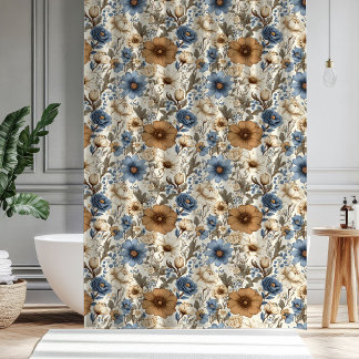 Braunblaue florale Bohemian-Puderblaue Gardine Duschvorhang