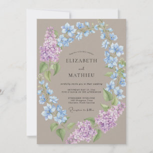 Braunblaue Hortensien-Eukalyptus-Hochzeit Einladung