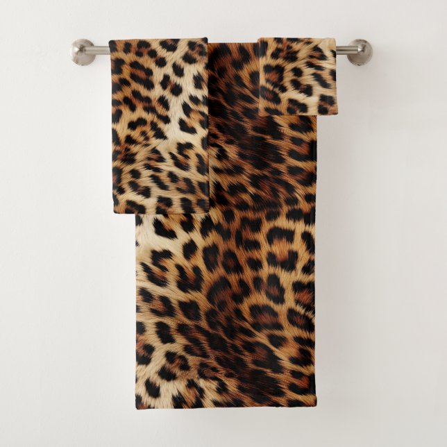 Brauncreme Leopard Badhandtuch Set (Insitu)