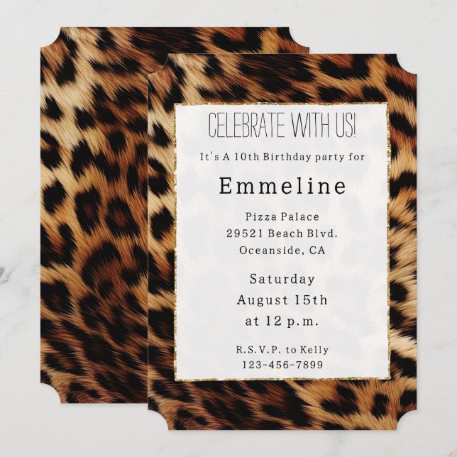 Brauncreme Leopard Einladung (Vorne/Hinten)
