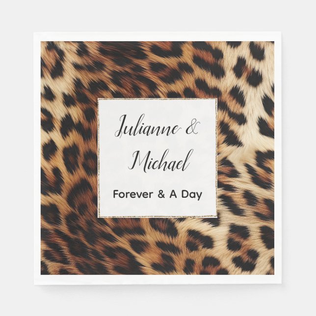 Brauncreme Leopard-Hochzeit Serviette (Vorderseite)