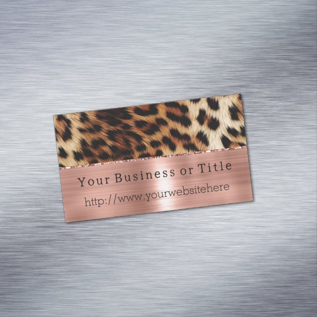 Brauncreme Leopard Rose Gold Magnetische Visitenkarte (Beispiel)