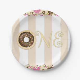 Brauncreme Sprinkle Donuts 1. Geburtstag Party Pappteller