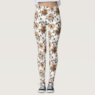Brauncreme Weiße Blume Leggings