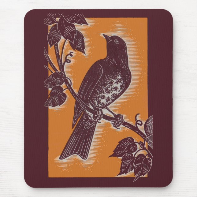 Braundrossel mit Orange Mousepad (Vorne)