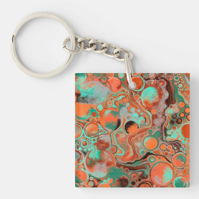 Braune, Aquamarine, orangefarbene Marmorflüssigkei Schlüsselanhänger (Vorderseite)