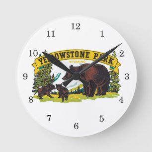 Braune Bären in Yellowstone National Park im Vinta Runde Wanduhr