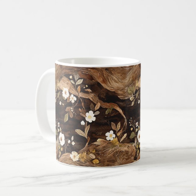 Braune Baumblüten Kaffeetasse (Vorderseite Links)