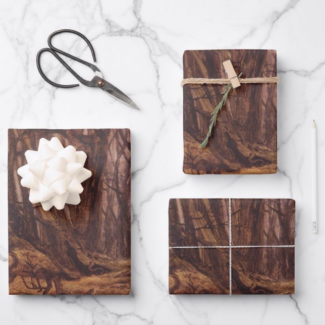 Braune Baumstämme in einem Autumnalwald Geschenkpapier Set (Vorderseite)