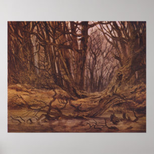 Braune Baumstämme in einem Waldwald im Autumnal Poster