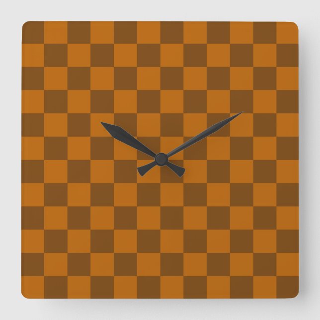 Braune Beige Markierter Block Print Quadratische Wanduhr (Vorderseite)