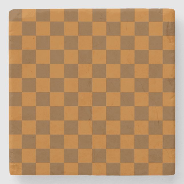Braune Beige Markierter Block Print Steinuntersetzer (Vorderseite)