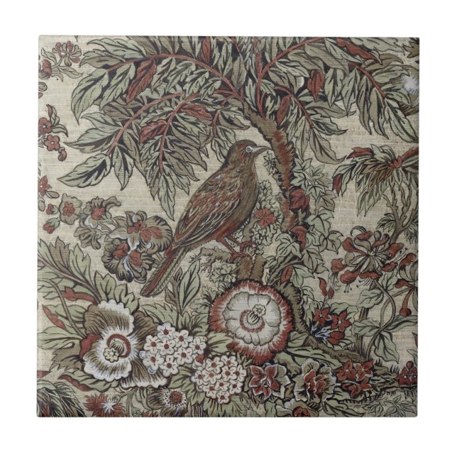 Braune Bird Wasserfarbe Grafit Grüne Blume Fliese (Vorderseite)