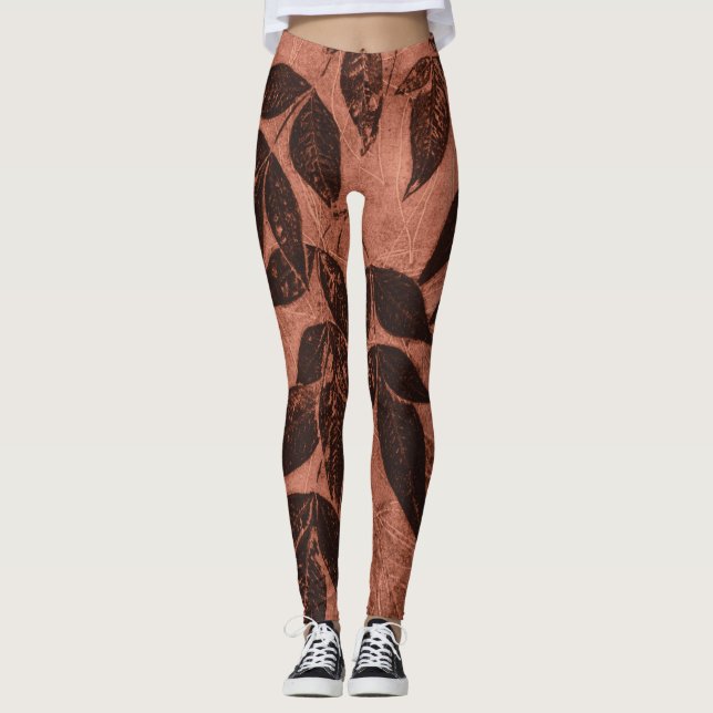 Braune Blätter auf Rost Leggings (Vorderseite)