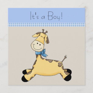 Braune Blaue Giraffen-Baby-Jungen-Party Einladung