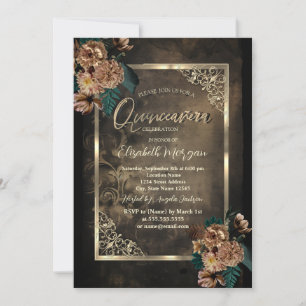 Braune Blume Gold Rahmen Gothic Quinceañera Einladung