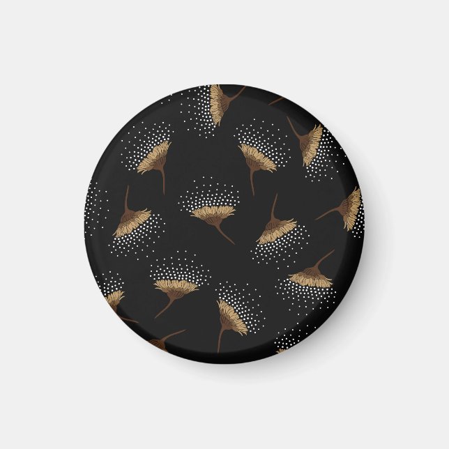 Braune Blume, nahtloser schwarzer Hintergrund. Magnet (Vorne)