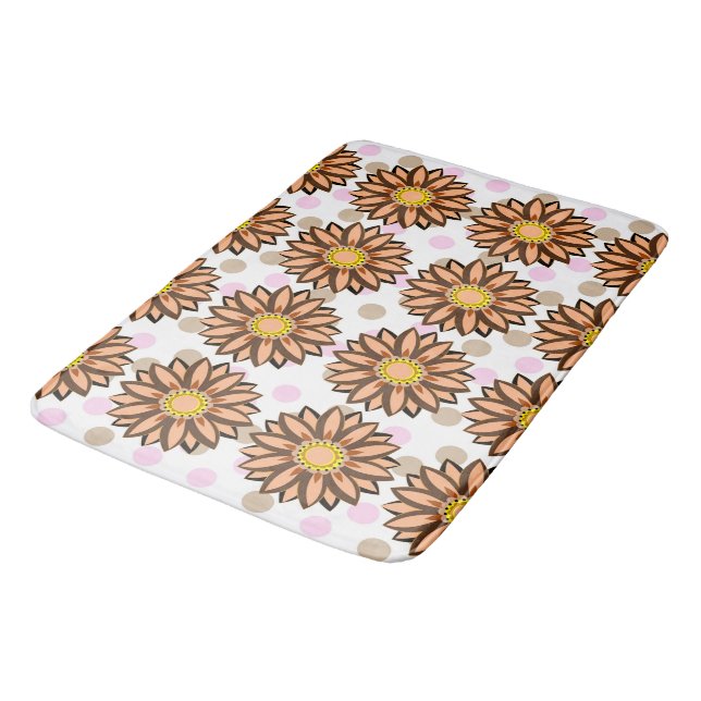 Braune Blume Pink Polka dot Floral Muster Badematte (Schrägansicht)