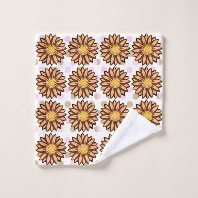 Braune Blume Pink Polka dot Floral Muster Waschlappen (Waschlappen)