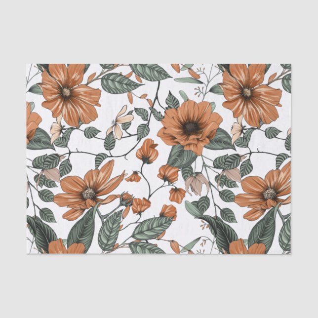 Braune Blume und Muster der grünen Blätter Seidenpapier (Vorderseite)