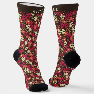 Braune Blumen in Gelb, Pink und Orange Socken