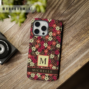 Braune Blumen individuell mit gelben rosa orangen iPhone 15 Pro Max Hülle