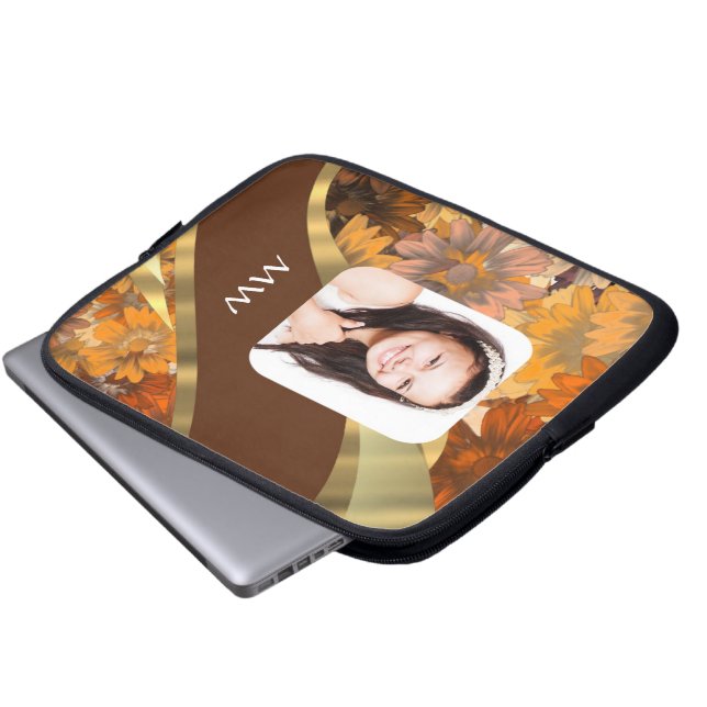 Braune Blumenvorlage Laptopschutzhülle (Vorne Knopf)