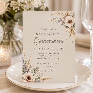 Braune botanische Quinceañera-Einladung Einladung