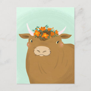 Braune Bullen mit Blumenkrone Postkarte