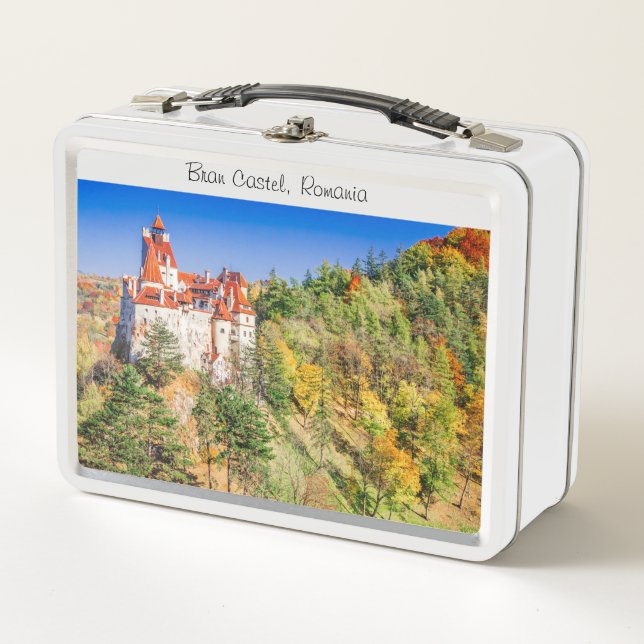 Braune Burg mit 2 verschiedenen Bildern Metall Brotdose (Vorderseite)