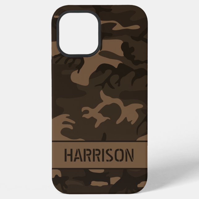 Braune Camouflage Monogramm iPhone 12 Pro Max Hülle (Rückseite)