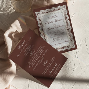 Braune Chocolade-Lace-Hochzeit im Old-Money-Stil Einladung