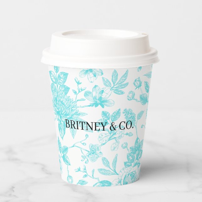 Bräune & Co. Aquamarine Blumenstube Personalisiert Pappbecher (Vorderseite)