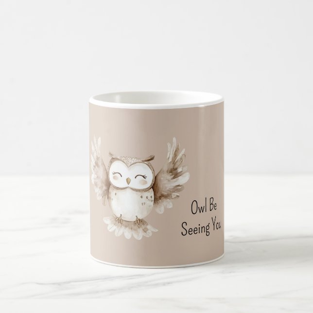Braune Creme-Eule wird dich sehen Kaffeetasse (Mittel)