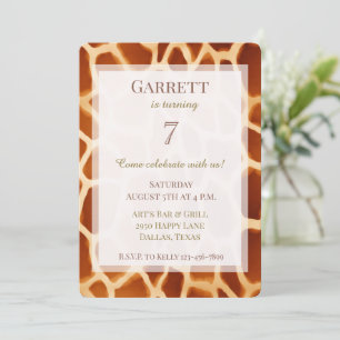 Braune Creme Giraffe Tier Print Birthday Einladung
