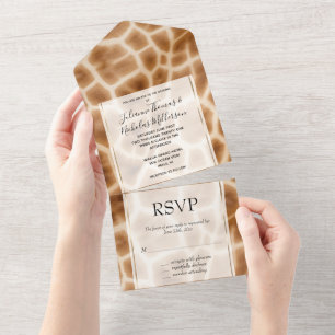 Braune Creme-Giraffen-Safari All In One Einladung