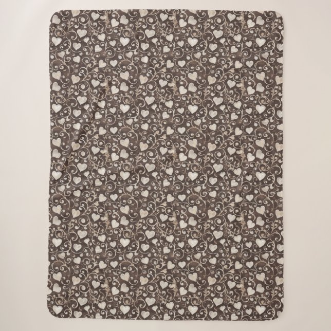 Braune Creme-Herzen Sherpadecke (Vorderseite)